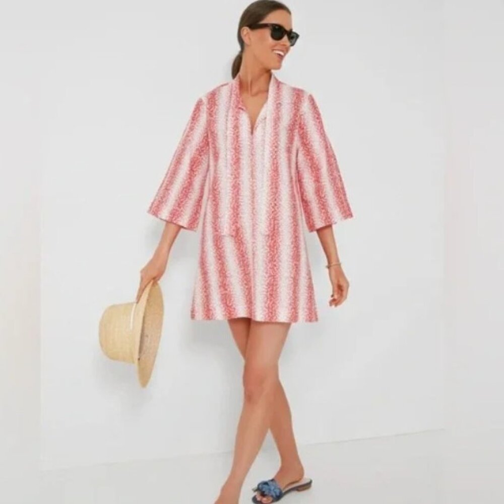 Tuckernuck Speckled Pink Coral Poplin Marseille Caftan XS